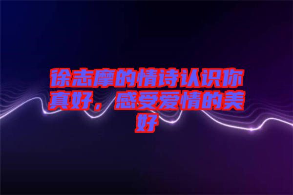 徐志摩的情詩認識你真好，感受愛情的美好