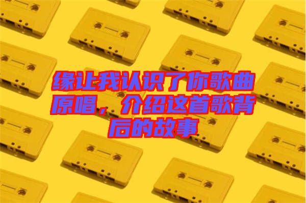 緣讓我認(rèn)識(shí)了你歌曲原唱，介紹這首歌背后的故事