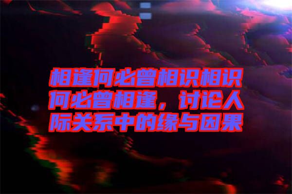 相逢何必曾相識相識何必曾相逢，討論人際關系中的緣與因果