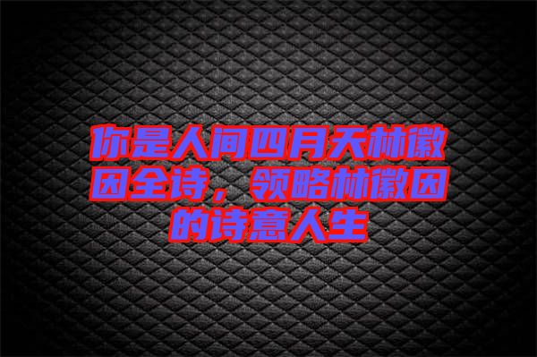 你是人間四月天林徽因全詩(shī)，領(lǐng)略林徽因的詩(shī)意人生