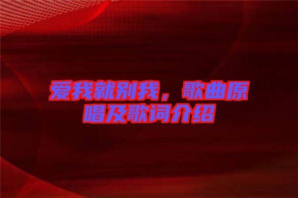 愛(ài)我就別我，歌曲原唱及歌詞介紹