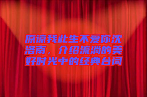 原諒我此生不愛你沈洛南，介紹流淌的美好時光中的經(jīng)典臺詞