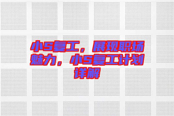 小S復工，展現職場魅力，小S復工計劃詳解