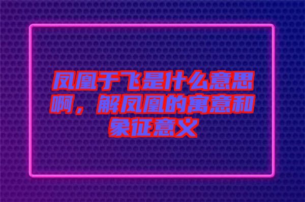 鳳凰于飛是什么意思啊，解鳳凰的寓意和象征意義