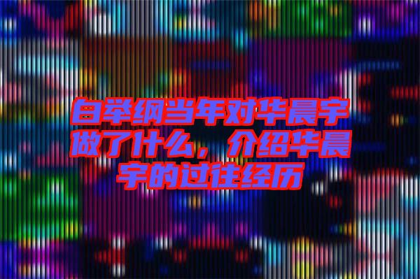 白舉綱當(dāng)年對華晨宇做了什么，介紹華晨宇的過往經(jīng)歷