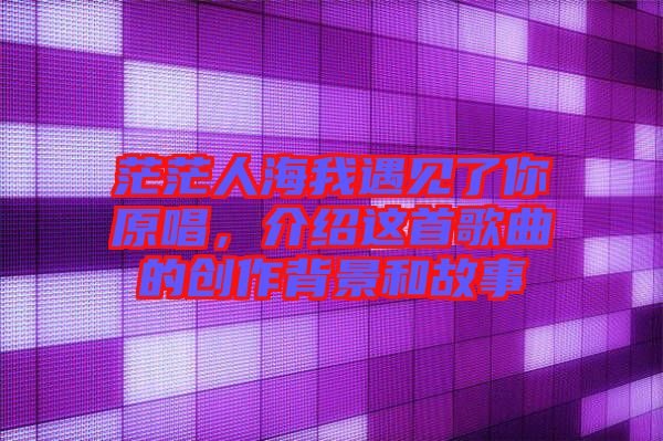 茫茫人海我遇見了你原唱，介紹這首歌曲的創(chuàng)作背景和故事