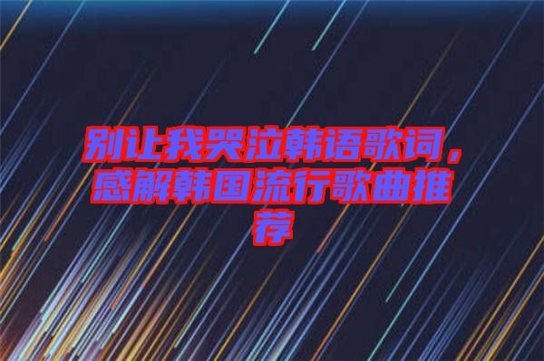 別讓我哭泣韓語歌詞，感解韓國流行歌曲推薦