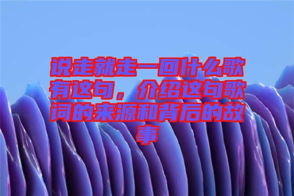 說(shuō)走就走一回什么歌有這句，介紹這句歌詞的來(lái)源和背后的故事