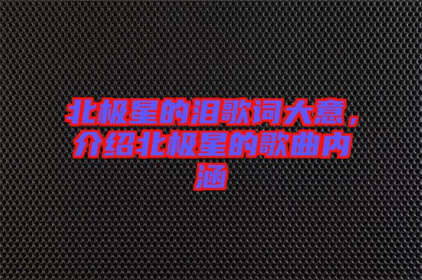 北極星的淚歌詞大意，介紹北極星的歌曲內(nèi)涵