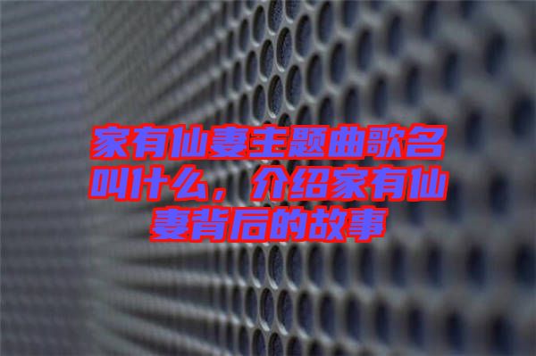 家有仙妻主題曲歌名叫什么，介紹家有仙妻背后的故事