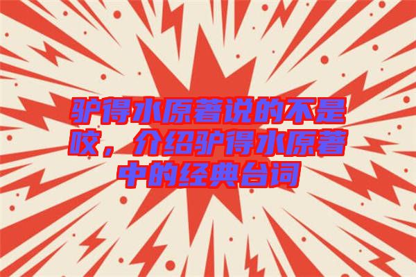 驢得水原著說的不是咬，介紹驢得水原著中的經(jīng)典臺詞