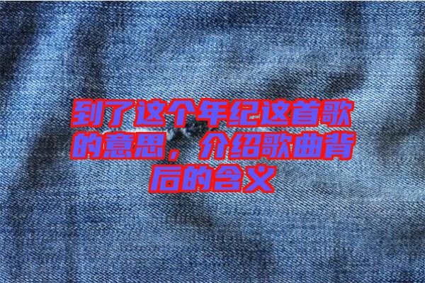 到了這個(gè)年紀(jì)這首歌的意思，介紹歌曲背后的含義