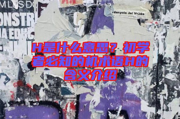 H是什么意思？初學(xué)者必知的機(jī)術(shù)語(yǔ)H的含義介紹
