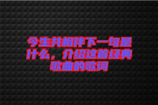 今生共相伴下一句是什么，介紹這首經(jīng)典歌曲的歌詞