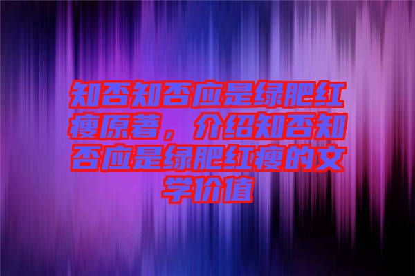 知否知否應(yīng)是綠肥紅瘦原著，介紹知否知否應(yīng)是綠肥紅瘦的文學(xué)價(jià)值
