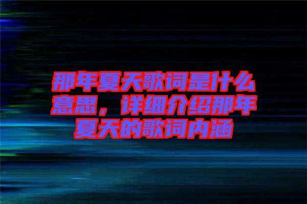 那年夏天歌詞是什么意思，詳細介紹那年夏天的歌詞內(nèi)涵