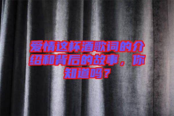 愛情這杯酒歌詞的介紹和背后的故事，你知道嗎？