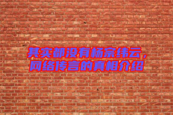 其實都沒有楊宗緯云，網絡傳言的真相介紹