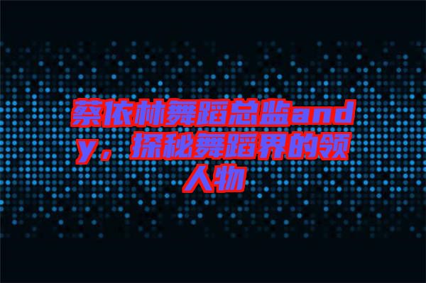 蔡依林舞蹈總監(jiān)andy，探秘舞蹈界的領(lǐng)人物