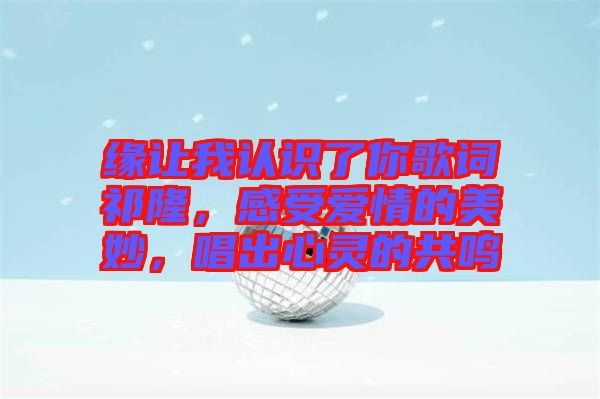 緣讓我認(rèn)識(shí)了你歌詞祁隆，感受愛(ài)情的美妙，唱出心靈的共鳴