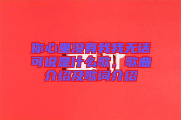 你心里沒有我我無話可說是什么歌，歌曲介紹及歌詞介紹