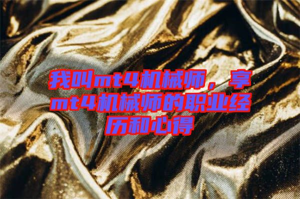 我叫mt4機械師，享mt4機械師的職業(yè)經歷和心得
