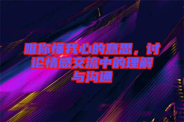 唯你懂我心的意思，討論情感交流中的理解與溝通