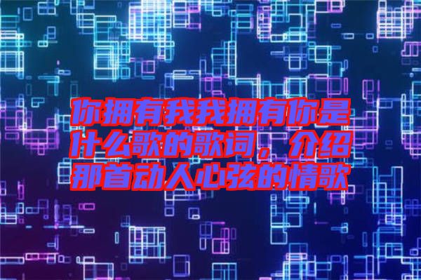 你擁有我我擁有你是什么歌的歌詞，介紹那首動人心弦的情歌
