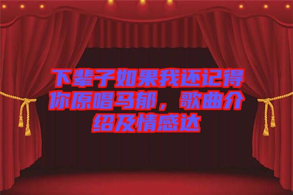 下輩子如果我還記得你原唱馬郁，歌曲介紹及情感達(dá)