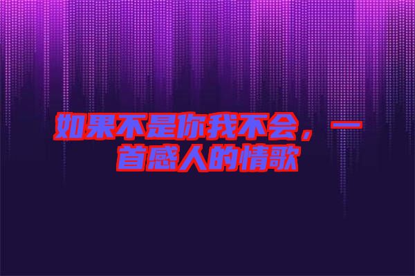 如果不是你我不會，一首感人的情歌