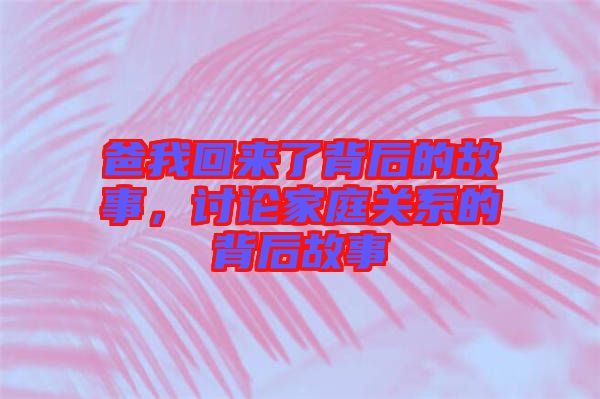 爸我回來了背后的故事，討論家庭關(guān)系的背后故事