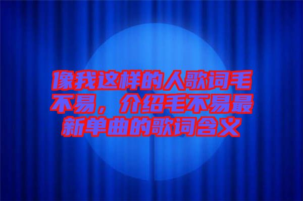 像我這樣的人歌詞毛不易，介紹毛不易最新單曲的歌詞含義