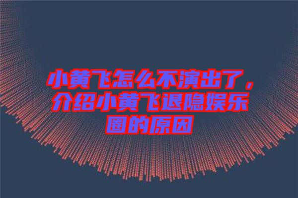 小黃飛怎么不演出了，介紹小黃飛退隱娛樂圈的原因