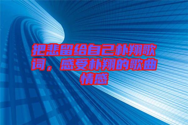 把悲留給自己樸翔歌詞，感受樸翔的歌曲情感
