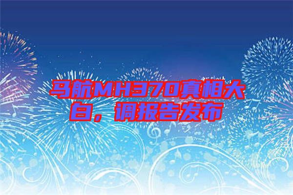 馬航MH370真相大白，調(diào)報告發(fā)布