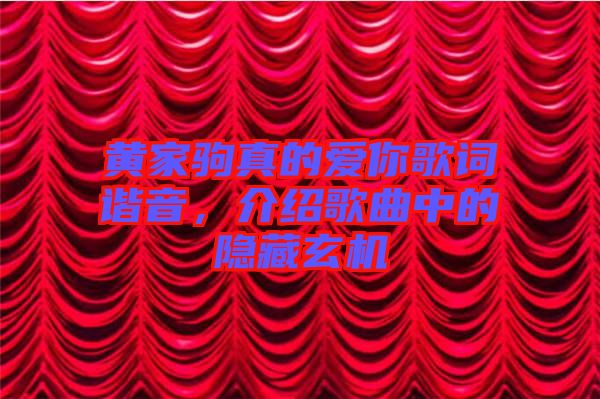 黃家駒真的愛你歌詞諧音，介紹歌曲中的隱藏玄機