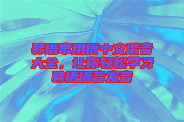 韓語常用語中文諧音大全，讓你輕松學(xué)習(xí)韓語語音發(fā)音