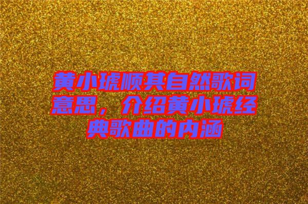 黃小琥順其自然歌詞意思，介紹黃小琥經(jīng)典歌曲的內(nèi)涵